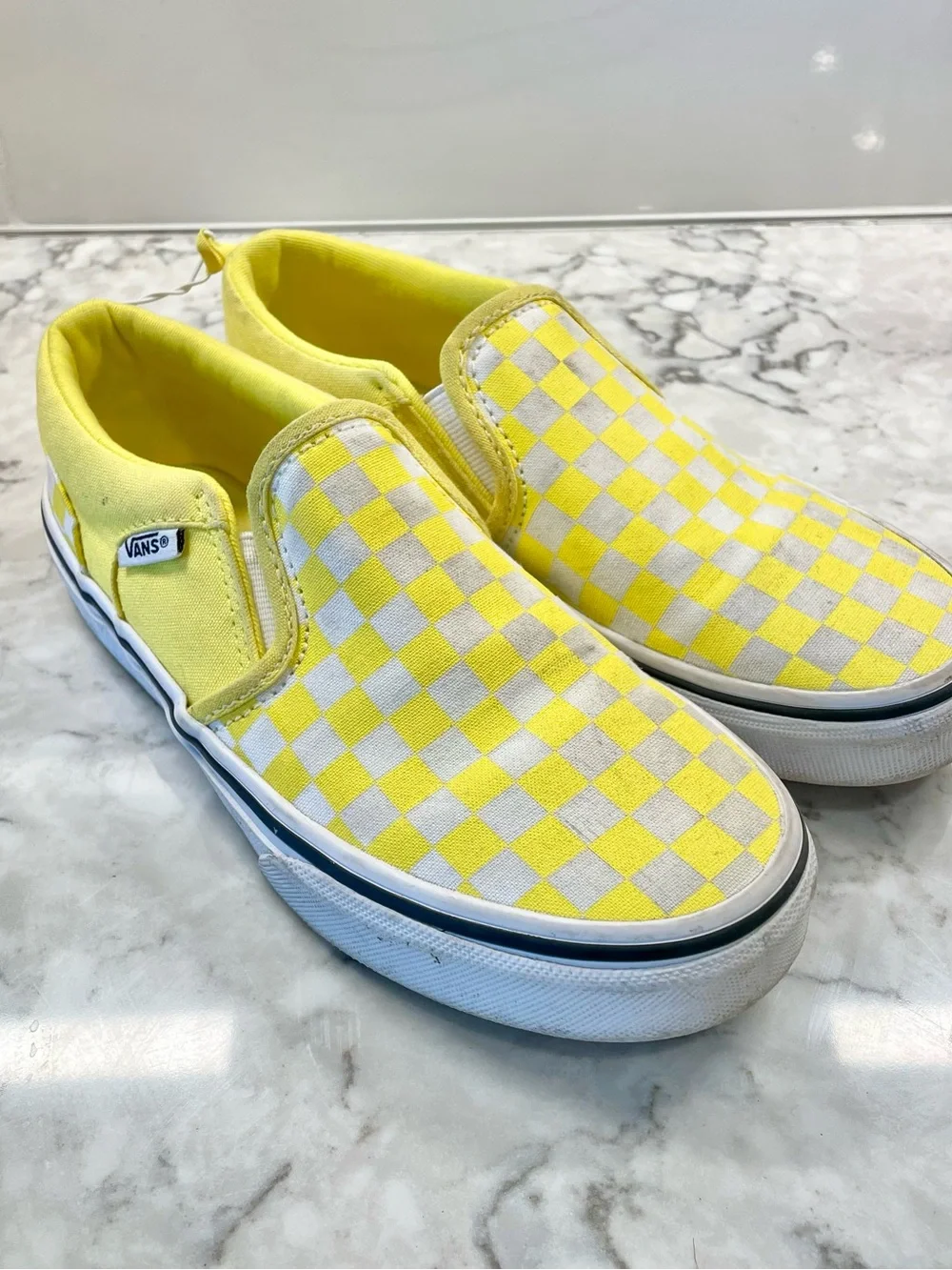 VANS CLASSIC Slip On Checkerboard Cyber Yellow Sneakers Missy Kid/Teen Size 3